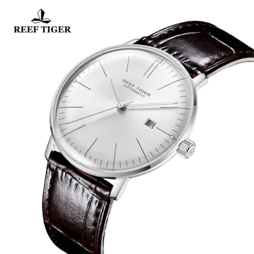 2020 Reef Tiger/RT Luxury Brand Ultra Thin Watch Men Steel Automatic Watches Waterproof Brown Leather Strap Clock RGA8215 - Image 3