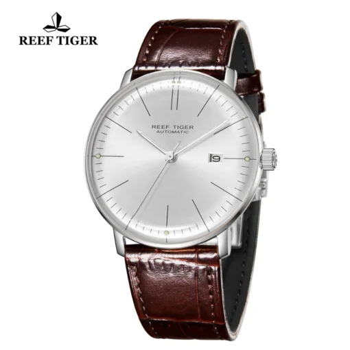 2020 Reef Tiger/RT Luxury Brand Ultra Thin Watch Men Steel Automatic Watches Waterproof Brown Leather Strap Clock RGA8215 - Image 2