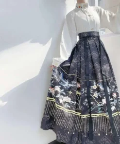 Hanfu Horse-face Skirt Women Chinese Traditional Vintage Hanfu Pleats Skirt Multiple Color Sets 2023 Work Streetwear Pleated
