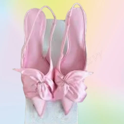 Pink Flower Decor Back Strap Sandals Heels Buckle Pointed Toe Thin Heel High Shoes for Women Wedding Shoes 2025 Zapatillas Mujer