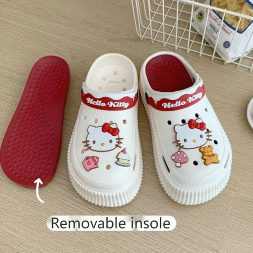 Sanrio Hello Kitty Cinnamoroll Melody Kuromi Cute Cartoon EVA Hole Shoes Y2k Women Casual Sandals Thick Sole Bathroom Slippers - Image 5