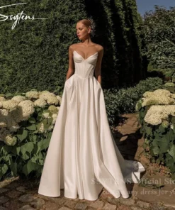 SSYTENS Elegant Satin Wedding Dresses A-Line Lace Up Back Chic Bride Party Gowns Women Sleeveless Civil Bridal Gowns Customized